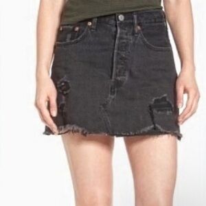 Distressed Denim Skirt Black Mini Skirt Deconstructed Size 2 Wild Fable